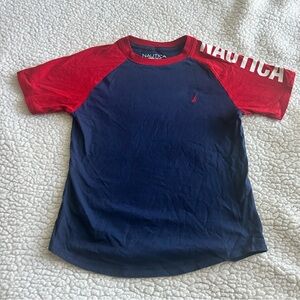 Nautica Boys Red & Navy Graphic Sleeve T-Shirt (Size 10/12)